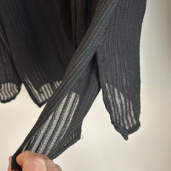 Eileen Fisher Women sheer black stripped single button cardigan wool blend top M - Picture 6 of 9